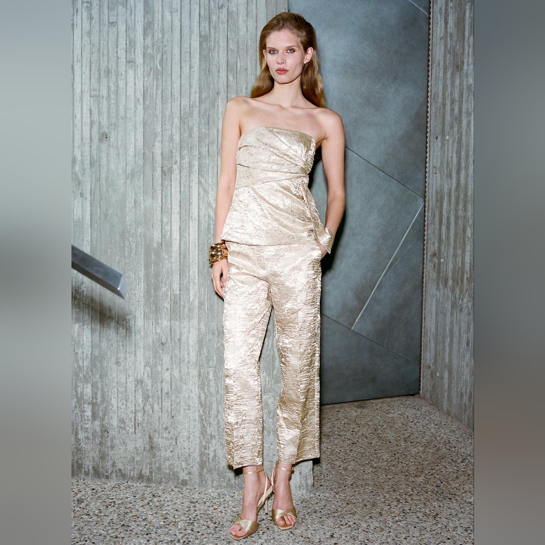 Zara 2 Piece Wrinkled Satin Effect Bustier Top With Wrinkled Satin Pants Size S